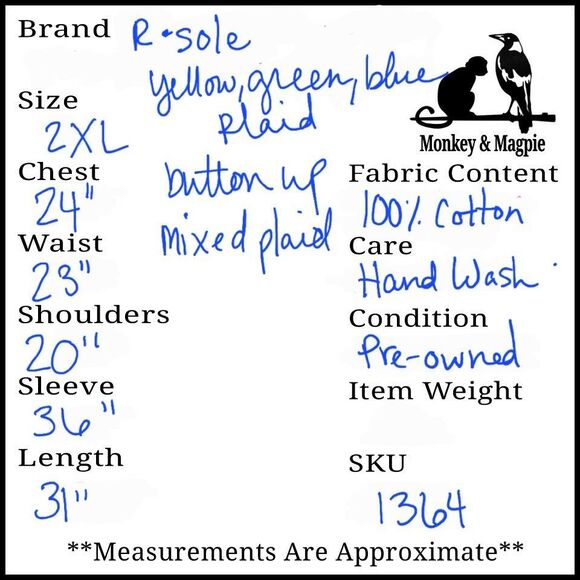 R. Sole Mens 2XL Mixed Print Plaid Yellow Green Blue Long Sleeve Streetwear - Picture 9 of 9